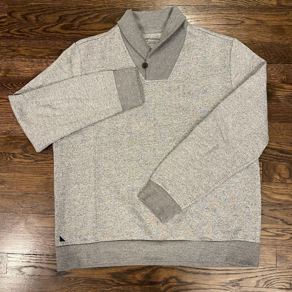 UNTUCKit Pullover Men XL Grey Shawl Collar Button Long Sleeve Marled Sweatshirt - Picture 2 of 5
